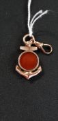 BLOODSTONE FOB MOUNTED IN A RARE 9 CARAT ROSE GOLD ANCHOR MOUNT - TOTAL WEIGHT APPROX 6 GRAMS