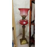 VICTORIAN RUBY OIL LAMP AND SHADE