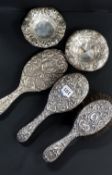 SILVER BRUSHES AND DISHES