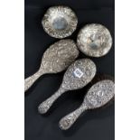 SILVER BRUSHES AND DISHES