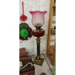 VICTORIAN RUBY OIL LAMP AND SHADE