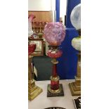 ANTIQUE RUBY GLASS OIL LAMP WITH RUBY SHADE