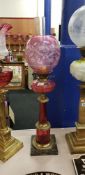 ANTIQUE RUBY GLASS OIL LAMP WITH RUBY SHADE
