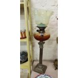 ANTIQUE OIL LAMP WITH AMBER BOWL AND VASELINE SHADE