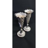 PAIR OF ANTIQUE SILVER SPILL VASES