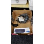 BOX LOT TO CONTAIN SPEAKER, HEADPHONES, BLUETOOTH SPEAKER AND AIR PODS