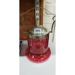 ANTIQUE CRANBERRY GLASS BISCUIT BARREL