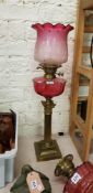 VICTORIAN RUBY OIL LAMP AND SHADE