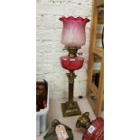 VICTORIAN RUBY OIL LAMP AND SHADE