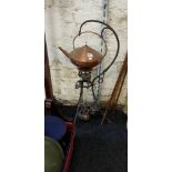 ANTIQUE COPPER SPIRIT KETTLE AND STAND