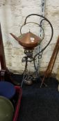 ANTIQUE COPPER SPIRIT KETTLE AND STAND