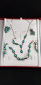 SILVER AND TURQUOISE NECKLACE, BRACELET AND EARRINGS