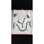 SILVER AND TURQUOISE NECKLACE, BRACELET AND EARRINGS