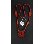 19TH CENTURY ORIENTAL 17' CARVED CARNELIAN NECKLACE