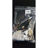 BAG OF FOOTBALL MEDALS, JEWELLERY AND BADGES