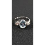 PLATINUM SET AQUA (1.84 CARAT) AND DIAMOND (0.48 CARAT) RING