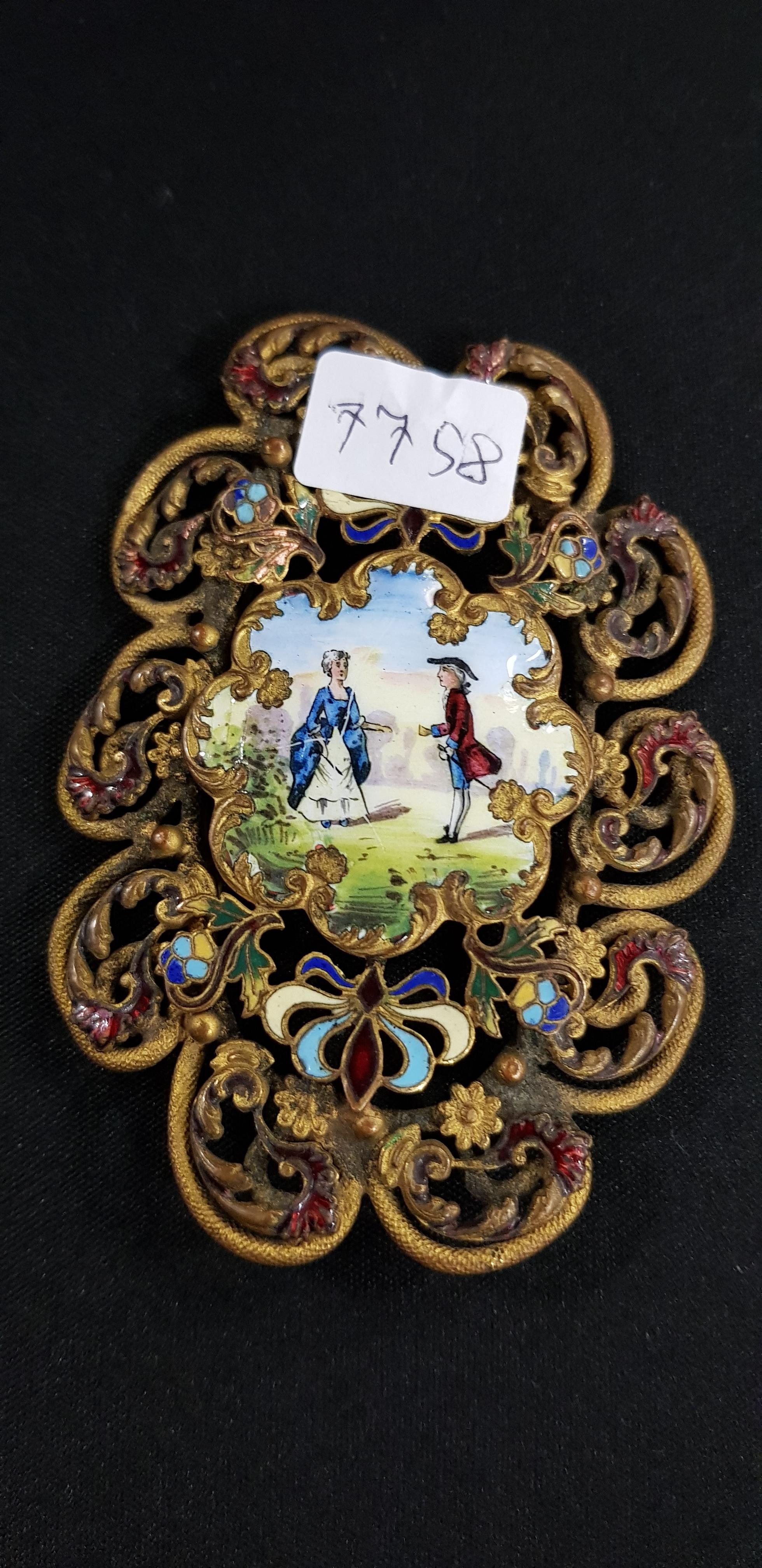 STUNNING MID 19TH CENTURY HEAVILY DECORATED AUSTRIAN VIENNESE ENAMEL BELT BUCKLE CENTERED WITH