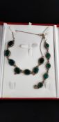 SILVER AND GREENSTONE NECKLACE AND BRACELET SET