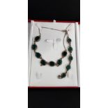 SILVER AND GREENSTONE NECKLACE AND BRACELET SET