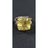 9CT GOLD DIAMOND AND LEMON QUARTZ RING