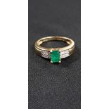 9CT GOLD DIAMOND AND EMERALD RING