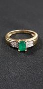 9CT GOLD DIAMOND AND EMERALD RING