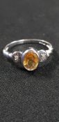 9CT GOLD CITRINE AND DIAMOND RING