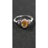 9CT GOLD CITRINE AND DIAMOND RING