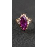 9CT GOLD DIAMOND AND AMETHYST RING