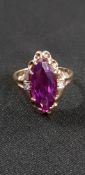 9CT GOLD DIAMOND AND AMETHYST RING