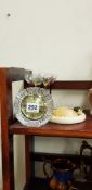 HUMMEL PLAQUE TYRONE GLASS CLOCK AND 5 LONG STEM GLASSES