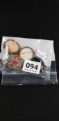 BAG OF MOSAIC BROOCHES AND 3 OTHER ITEMS