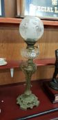 OIL LAMP CLEAR BOWL ETCHED SHADE