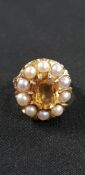 9CT YELLOW GOLD CITRINE AND PEARL RING