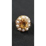 9CT YELLOW GOLD CITRINE AND PEARL RING