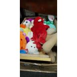 BOX OF SOFT TOYS AND FLORAL PICTURE
