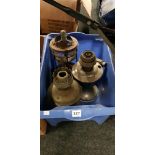 BOX OF OLD OIL LAMPS