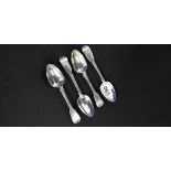 SET OF 4 IRISH SILVER RAT-TAILED TEASPOONS - DUBLIN 1876/77