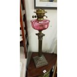 CORINTHIAN PILLAR OIL LAMP RUBY BOWL