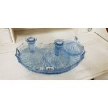 ART DECO BLUE GLASS DRESSING TABLE SET