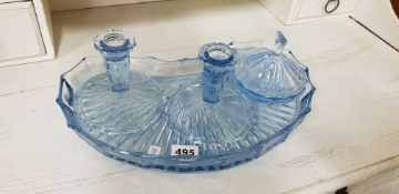ART DECO BLUE GLASS DRESSING TABLE SET