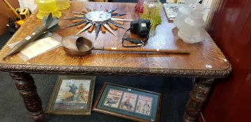 VICTORIAN HEAVILY CARVED OAK DINING TABLE