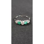 18CT WHITE GOLD EMERALD (0.40 CARAT) AND DIAMOND (0.50 CARAT) 5 STONE RING