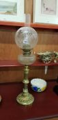 OIL LAMP CLEAR BOWL ETCHED SHADE