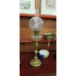 OIL LAMP CLEAR BOWL ETCHED SHADE