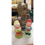 CAST IRON DOOR STOP AND 2 GARDEN FIGURES