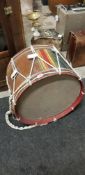 ANTIQUE TENOR DRUM FROM KITCHENER PIPE BAND, SHANKILL ROAD WITH GOAT SKIN DATED LATE 40'S