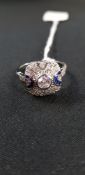 SILVER ART DECO STYLE SOLITAIRE CLUSTER RING
