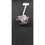 SILVER ART DECO STYLE SOLITAIRE CLUSTER RING