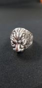 SILVER LION HEAD RING
